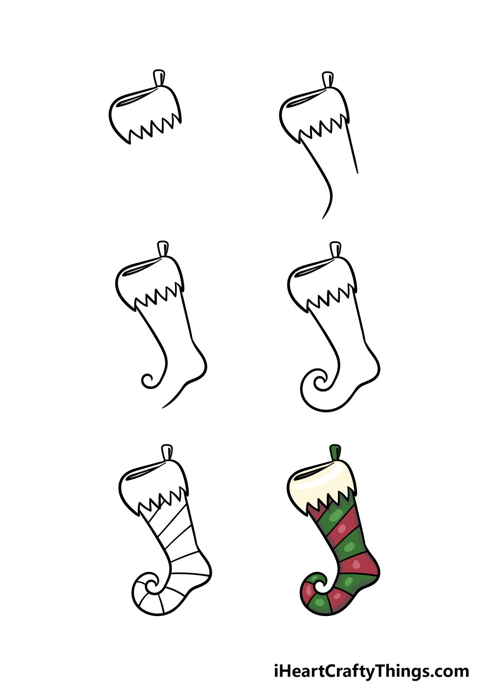 how to draw a Stocking in 6 steps