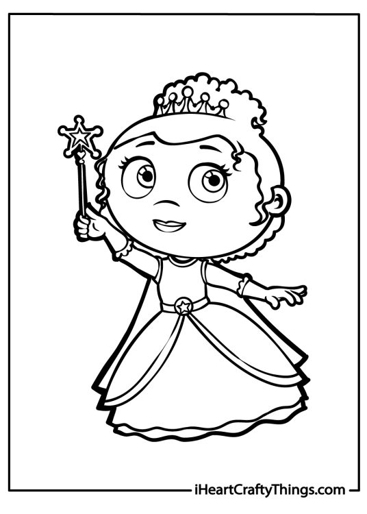 Super Why-themed printable pdf to color featuring Princess Pea with her magical wand