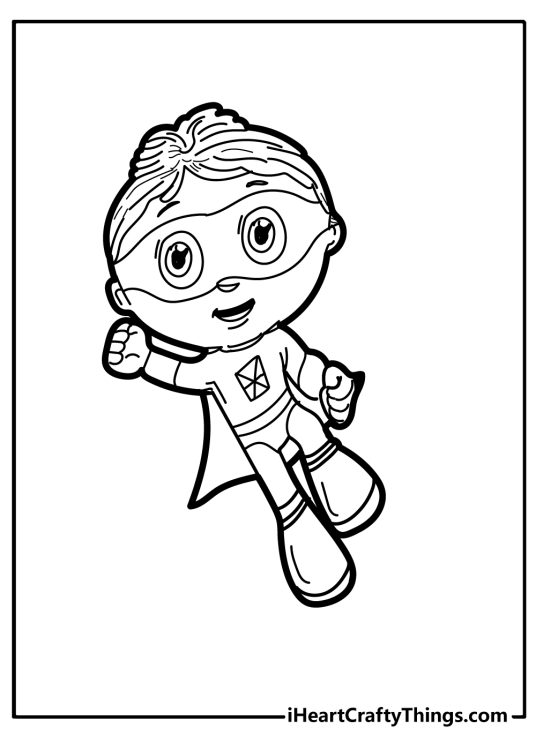 Detailed Super Why printable for kids featuring Whyatt Beanstalk striking Superhero pose