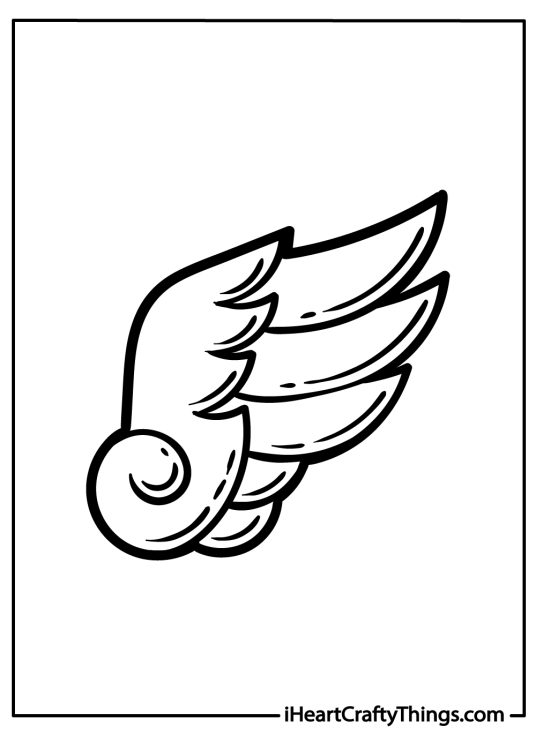 Free tattoos-themed drawing to print and color featurign simple design wing with clear background