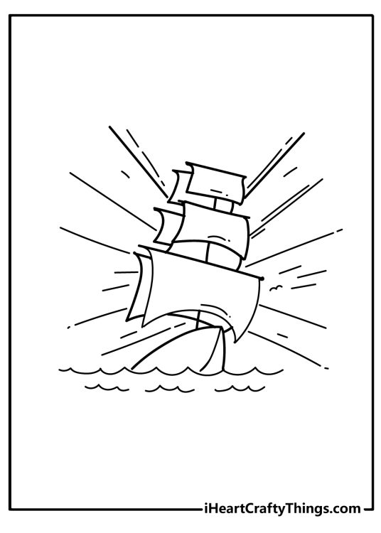 Printable tattoos-themed image featuring classic Sailor Jerry ship with waves and wind lines behind it