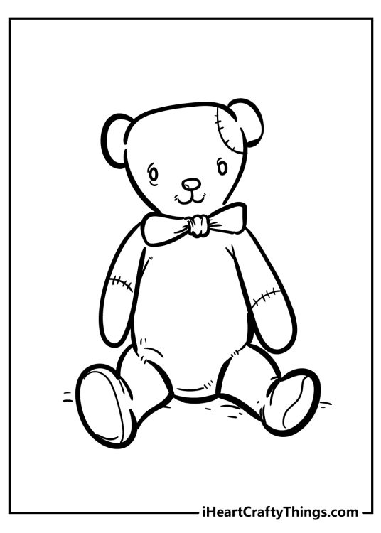 Teddy Bear-themed coloring picture for children presenting a simple ragged teddy bear