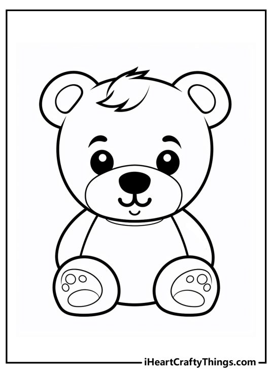 Teddy Bear printable sheet featuring cute and cuddly bear with round head round ears and a tuft of hair