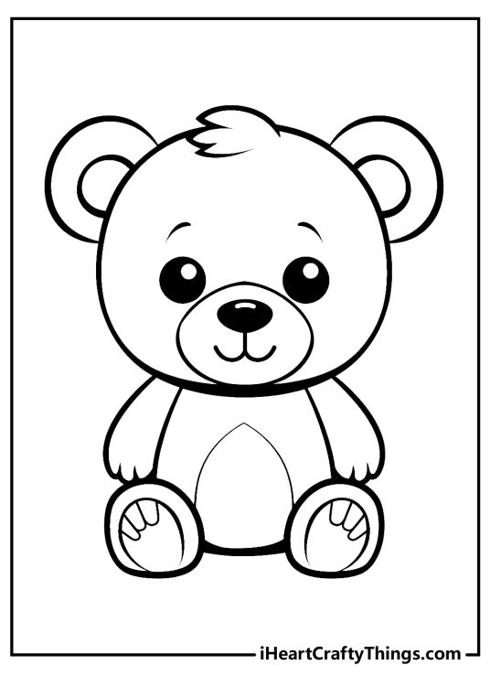 Printable coloring picture for children featuring classic Teddy Bear with black eyes and black nose