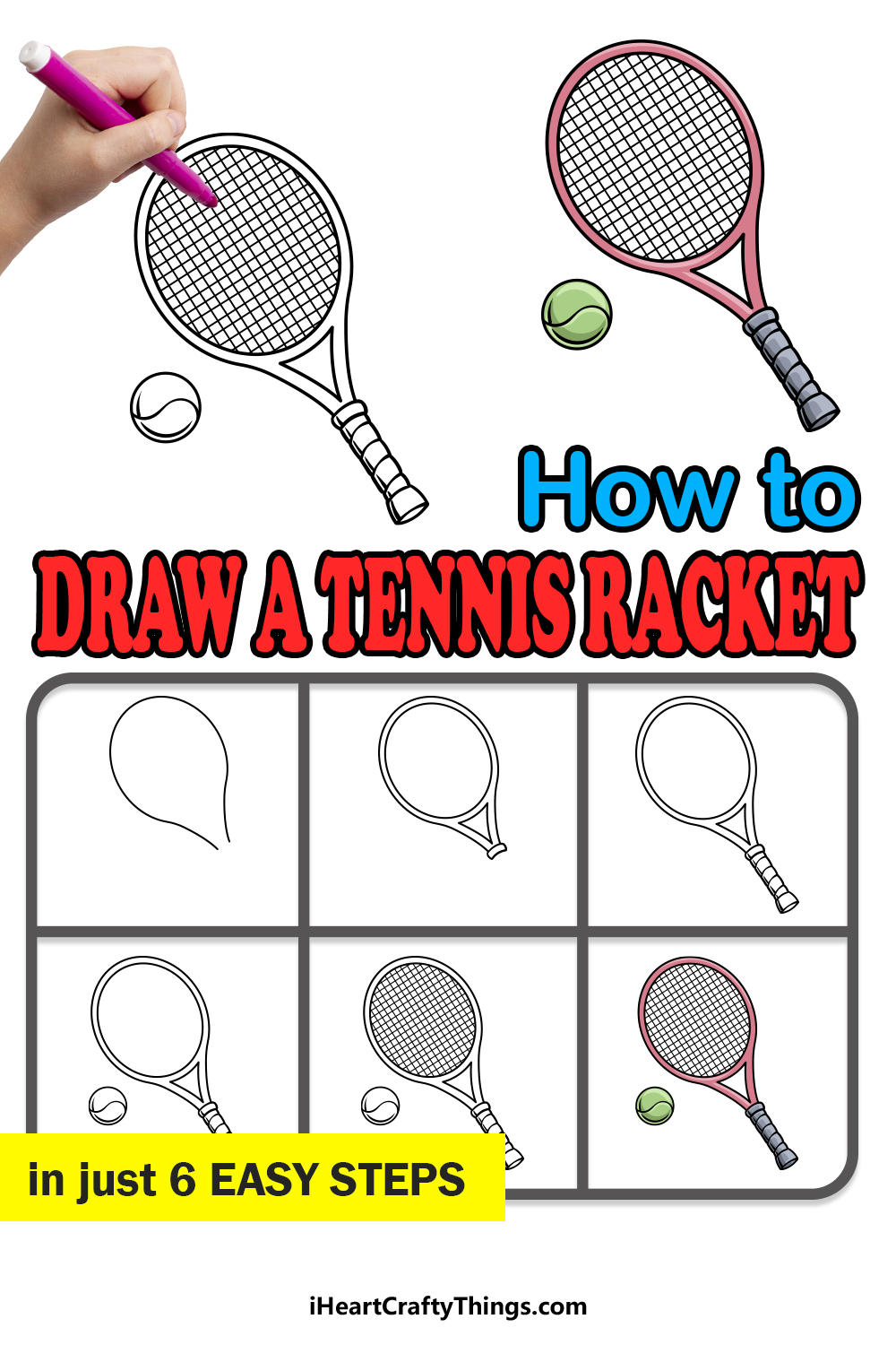 how to draw a Tennis Racket in 6 easy steps