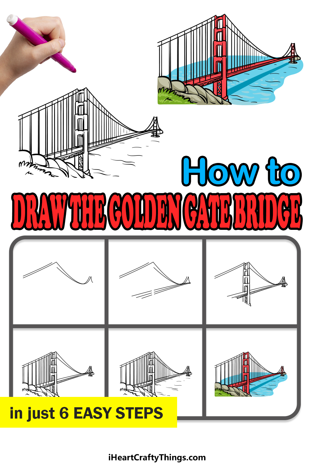 how to draw The Golden Gate Bridge in 6 easy steps