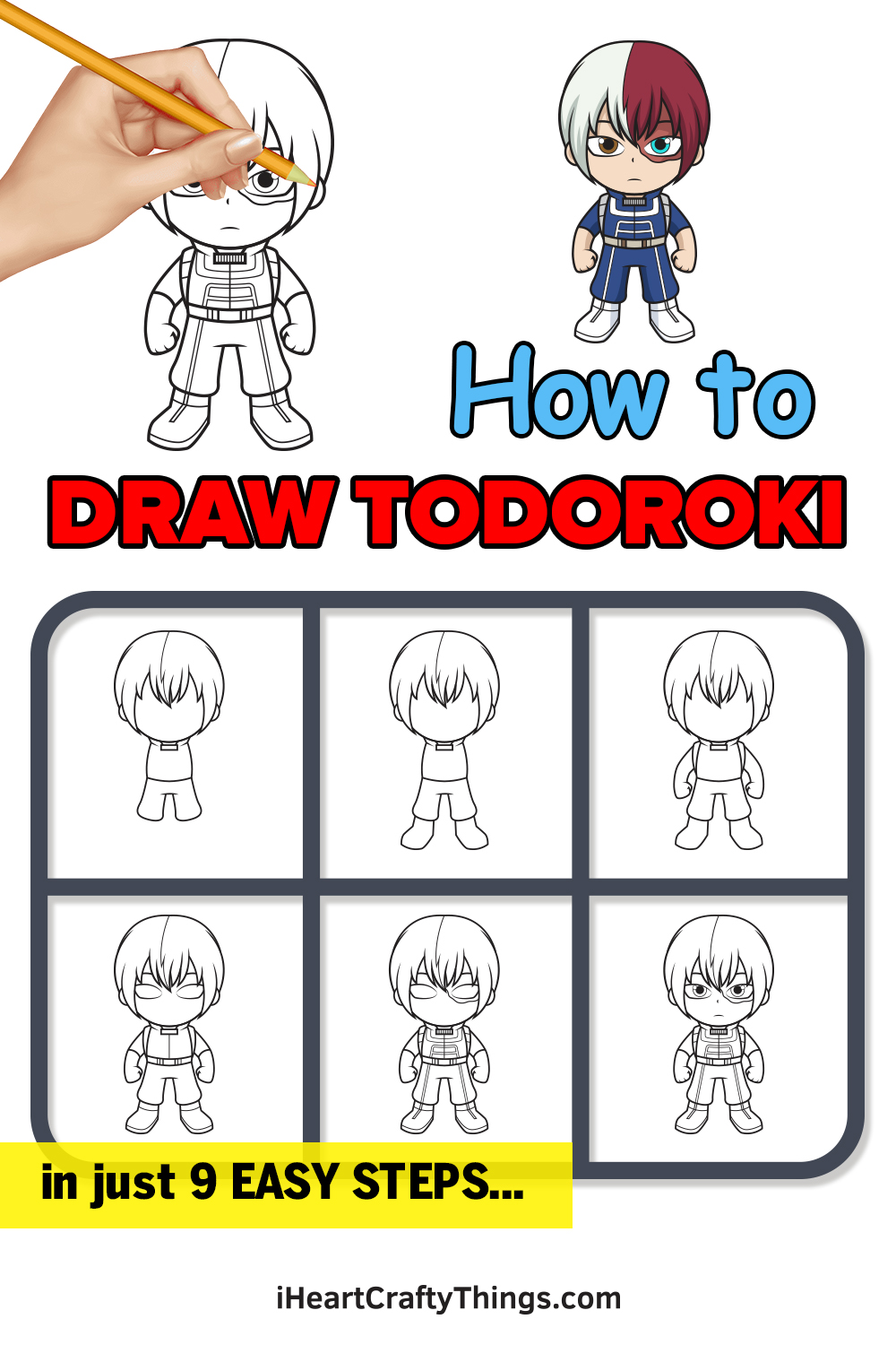 how to draw Todoroki in 9 easy steps