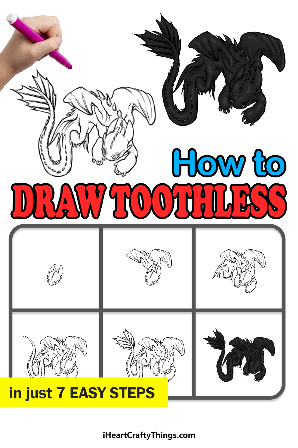 how to draw Toothless in 7 easy steps