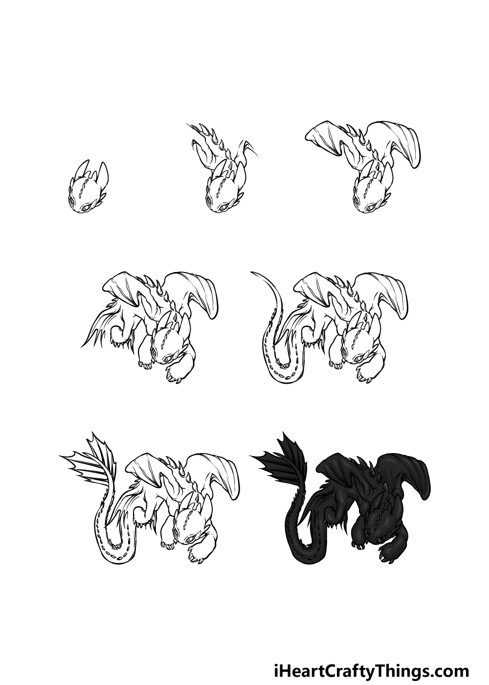 how to draw Toothless in 7 steps