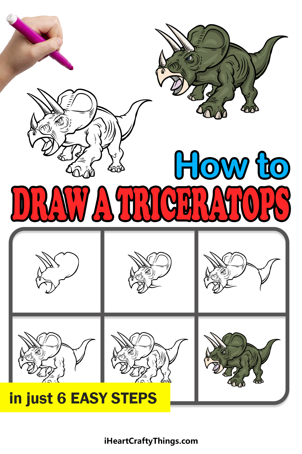 how to draw a Triceratops in 6 easy steps