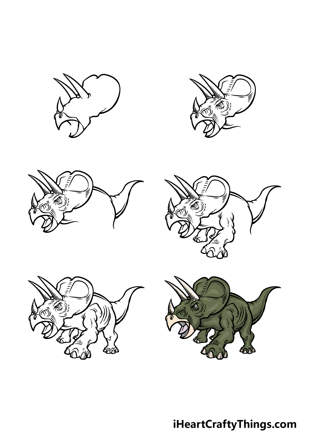how to draw a Triceratops in 6 steps