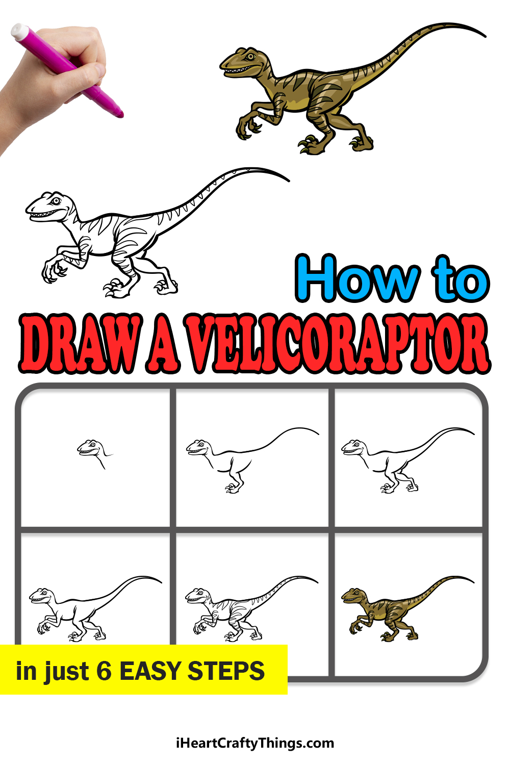 how to draw a Velociraptor in 6 easy steps