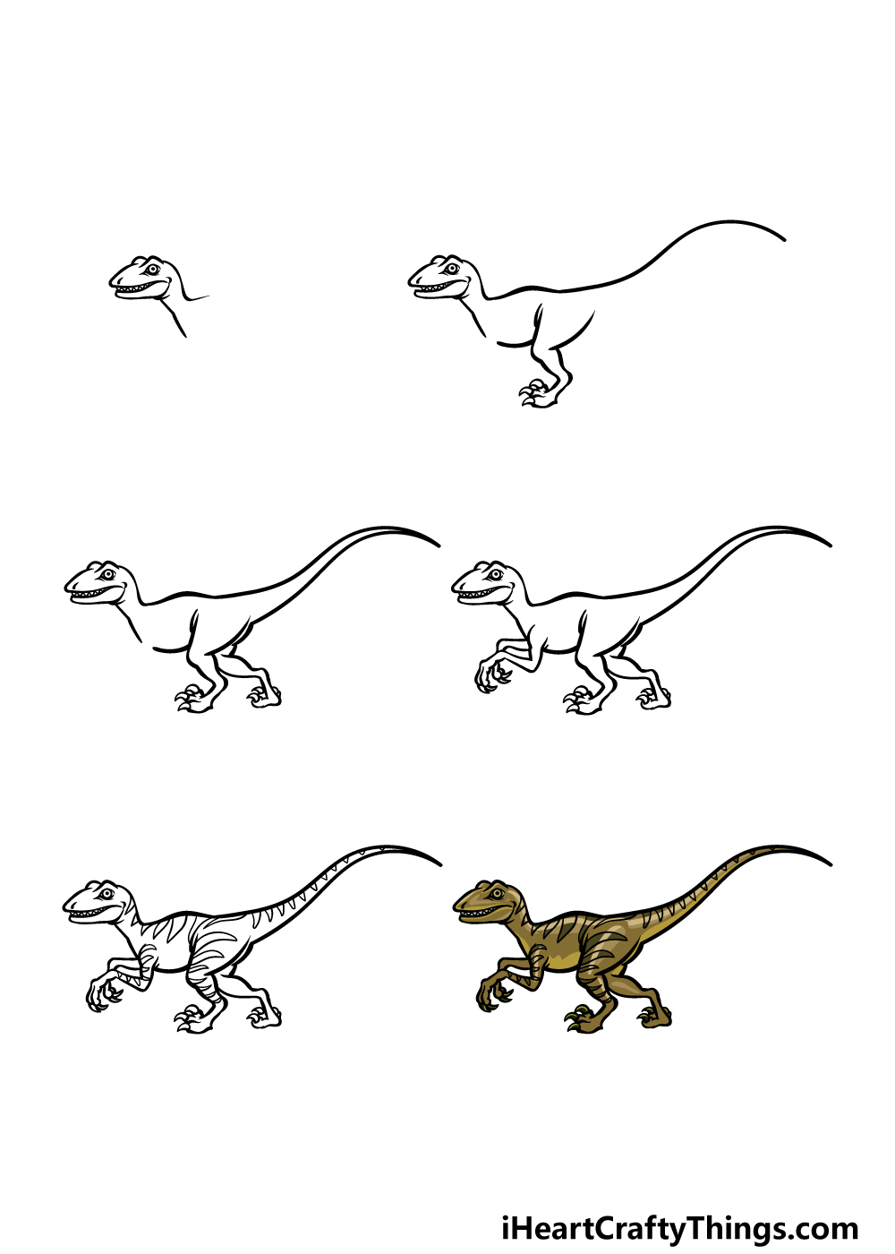 how to draw a Velociraptor in 6 steps