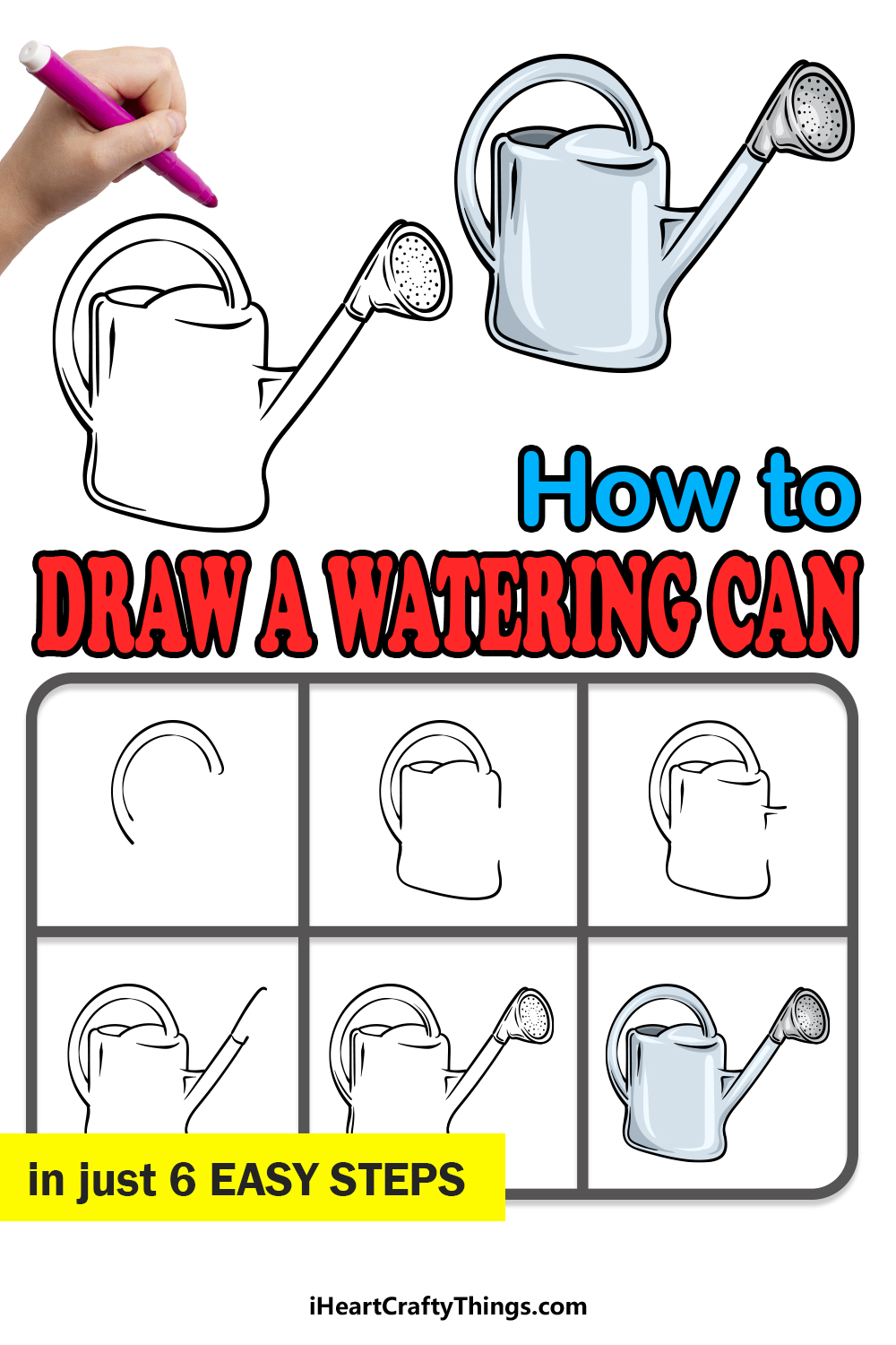 how to draw a Watering Can in 6 easy steps