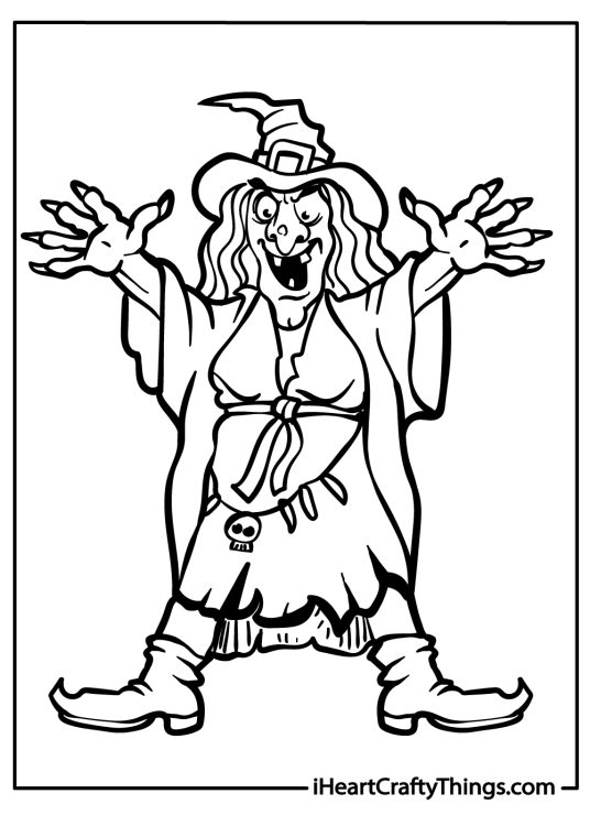 Goofy witch face coloring page