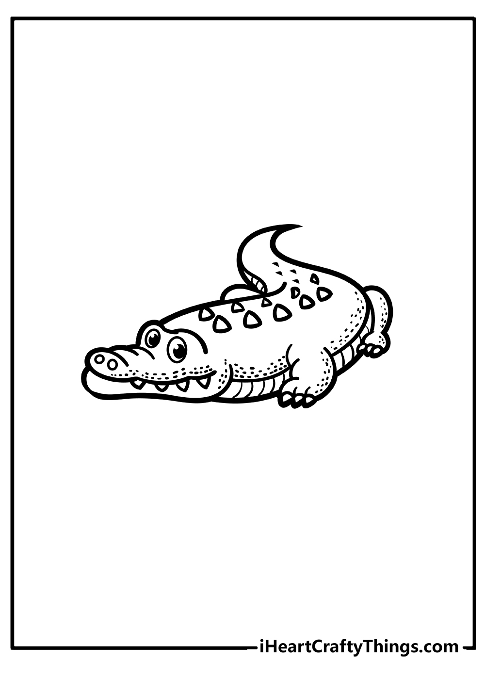 Coloring picture of a friendly little crocodile that seems to be looking straight at you