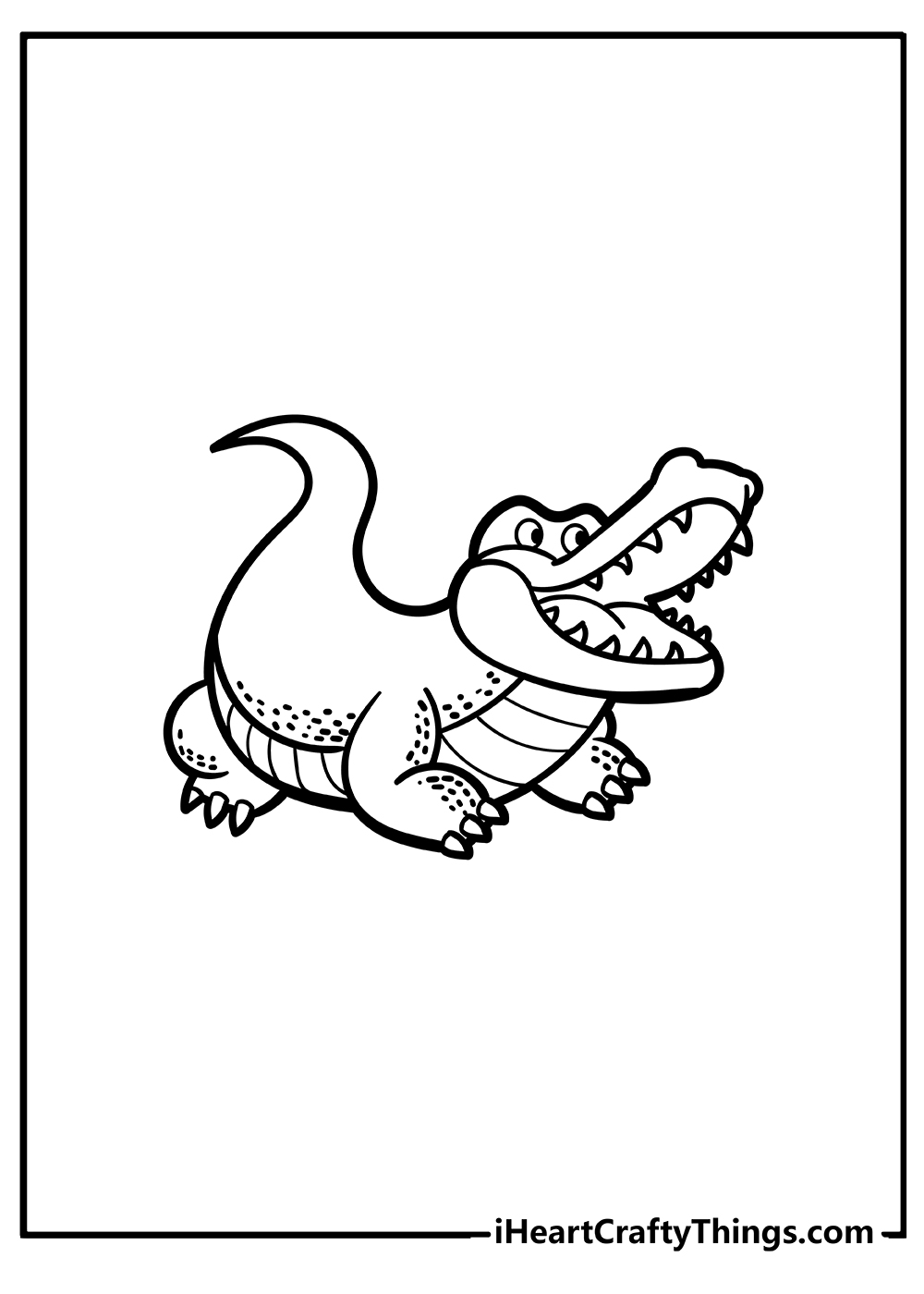 Black-and-white printable image for children of a baby crocodile with tiny teeth