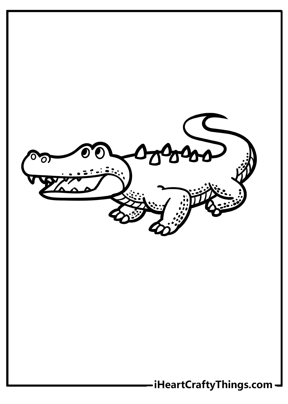 Coloring picture for kids featuring young crocodile with a few spikes on its back