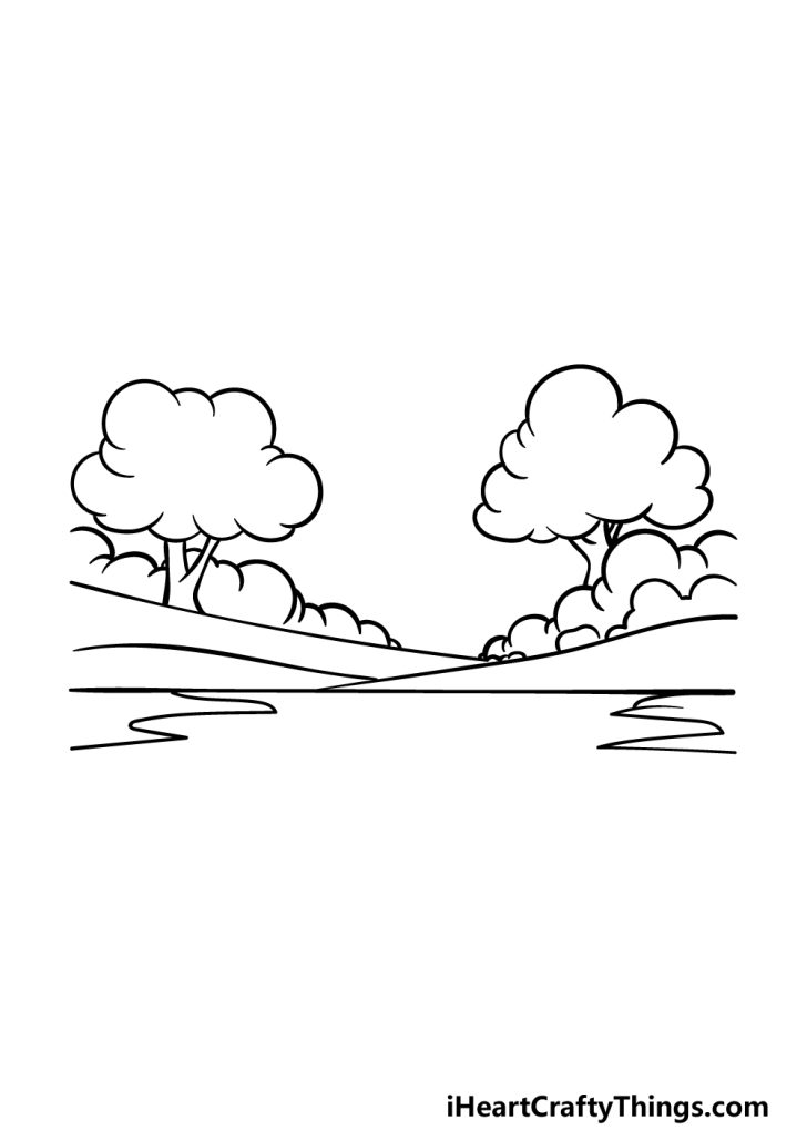 Simple Landscape Drawing - How To Draw A Simple Landscape Step By Step