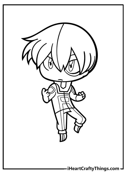 Printable coloring pdf for children presenting chibi anime superhero Shoto Todoroki