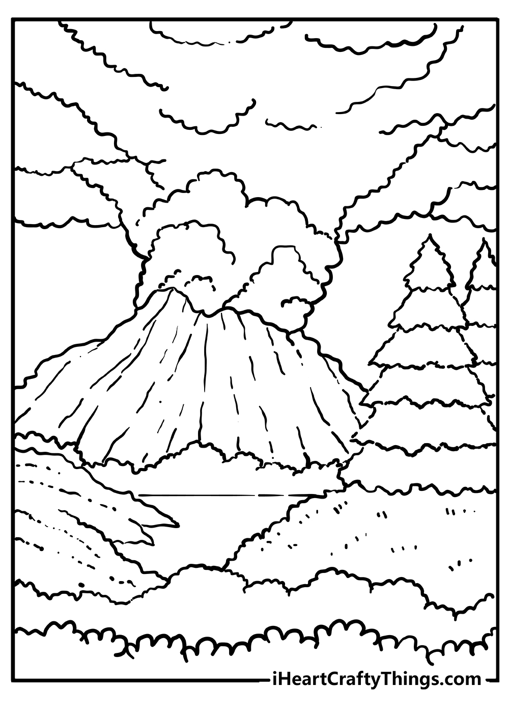 Volcano Coloring Pages for preschoolers free printable