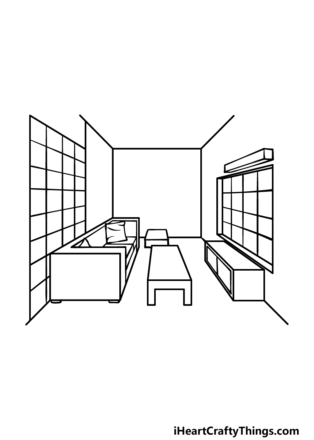 how to draw a Room Perspective step 4