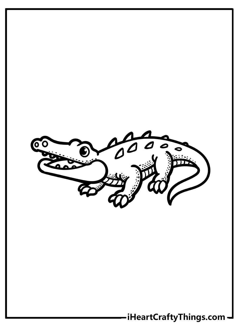 Free coloring printable of a young crocodile with a few spikes on the back turned to the left