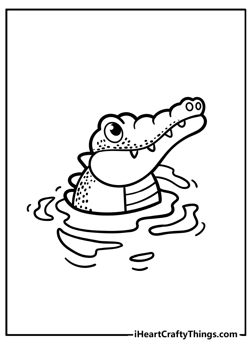 Printable page to color featuring crocodile sticking his head out of the water and looking up