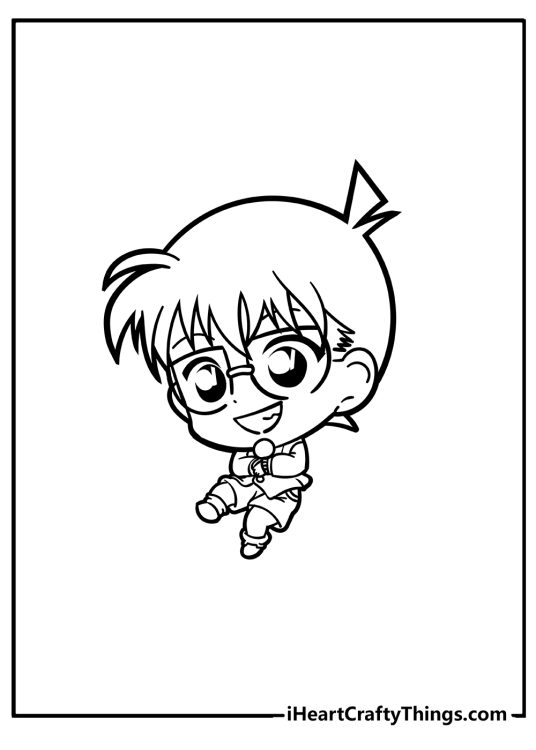 Chibi printable image for children featuring smiling Detective Conan from Case Closed