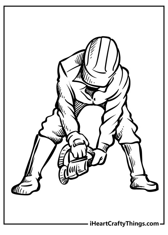 Construction-themed picture of a builder concentrated on using some kind of angle grinder