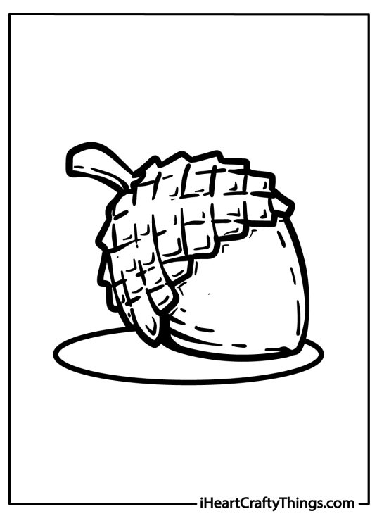 Coloring picture for children presenting an acorn with a rough cap placed on a spotlight