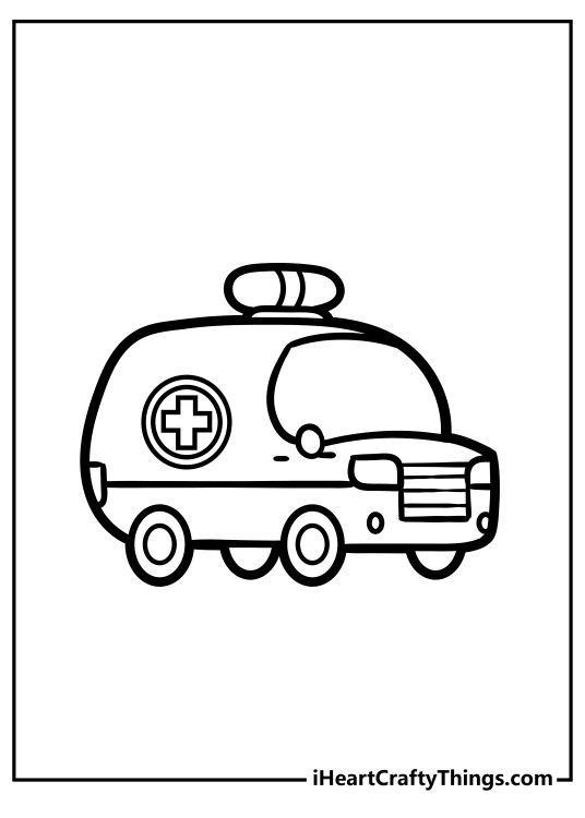 Printable coloring picture for pre-schoolers featuring imaginative little ambulance