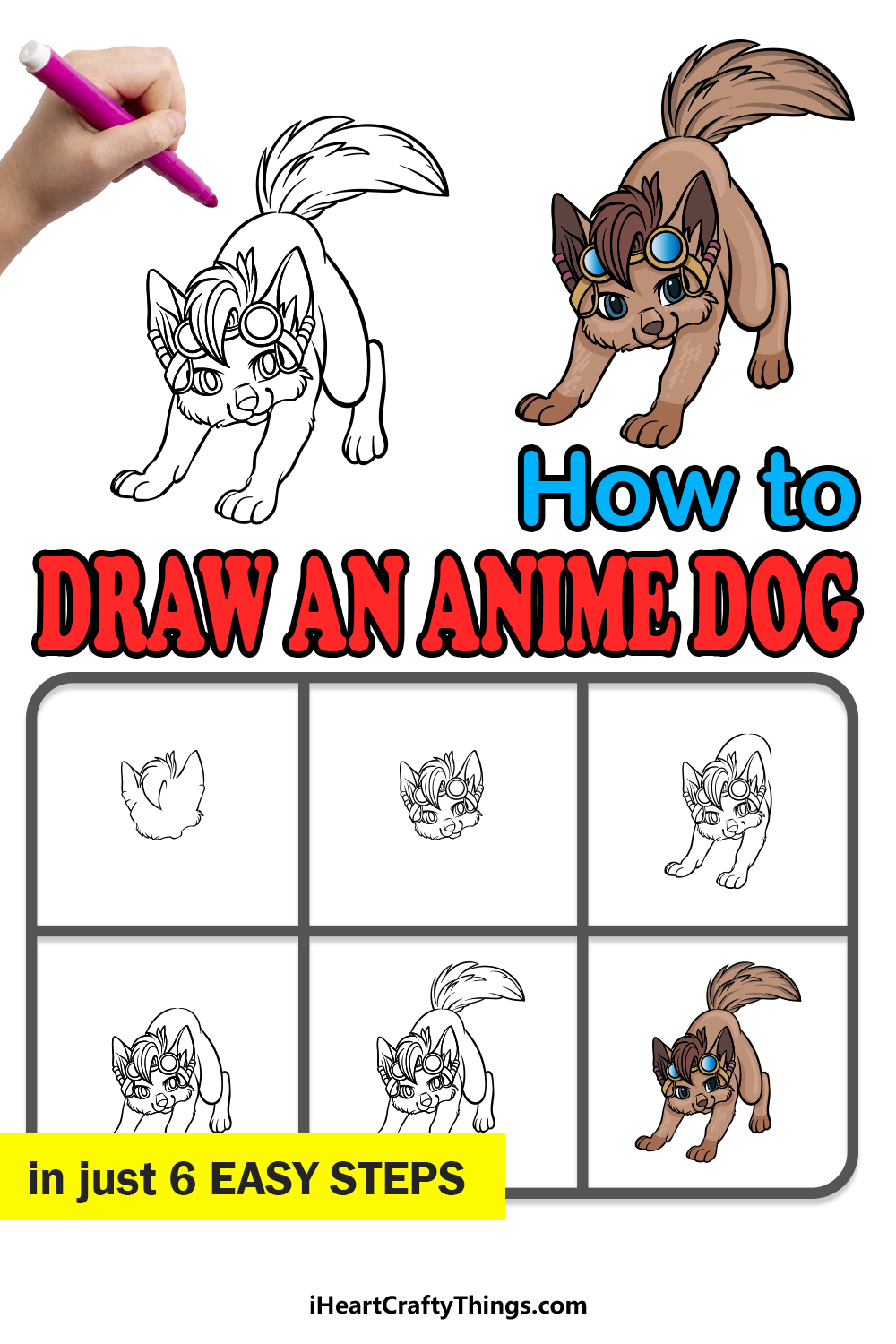 how to draw an Anime Dog in 6 easy steps