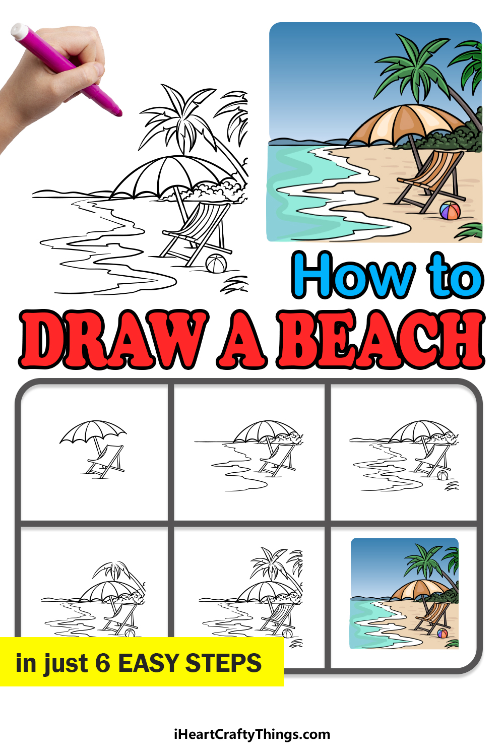 how to draw a Beach in 6 easy steps