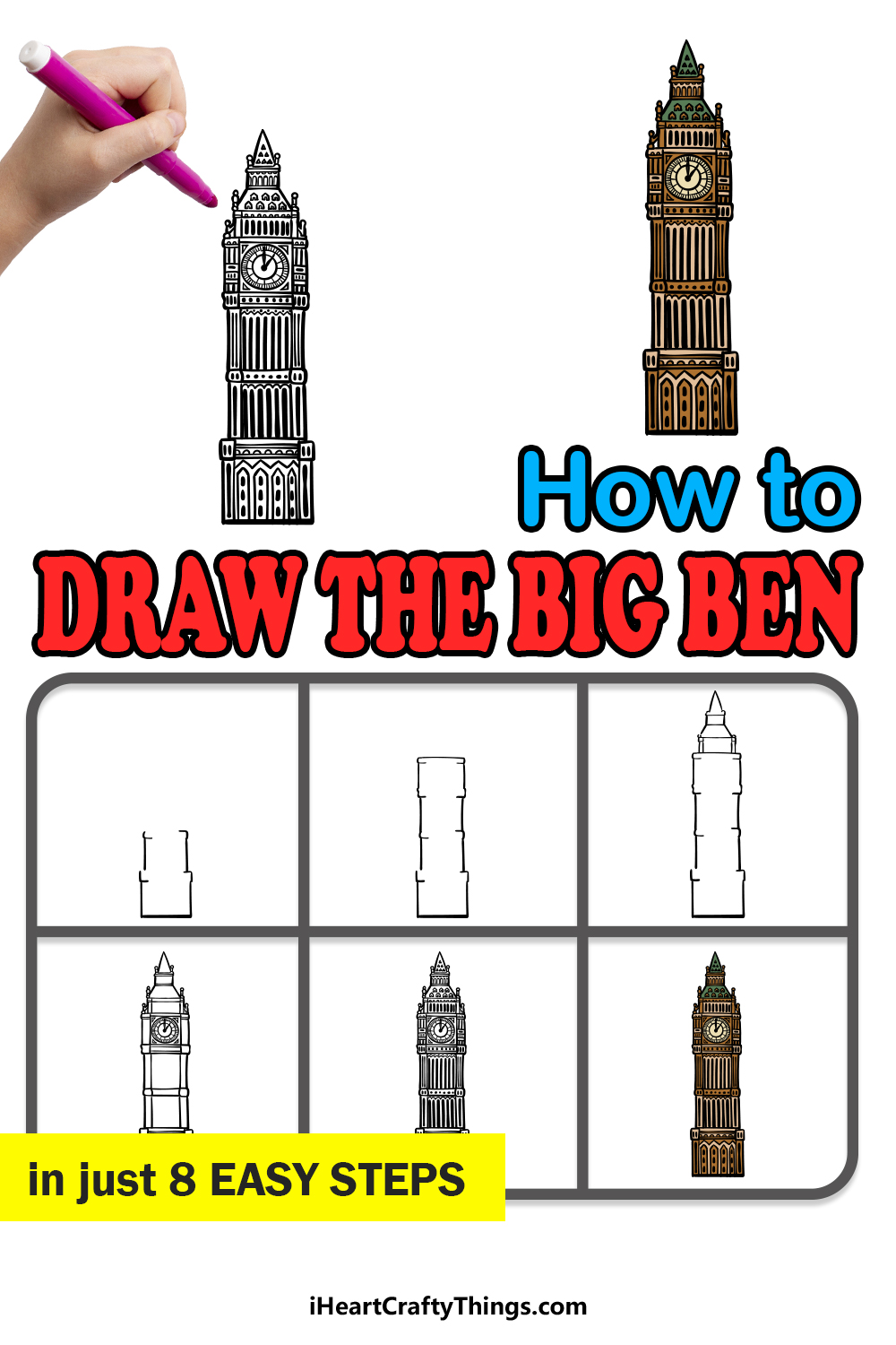 how to draw Big Ben in 8 easy steps
