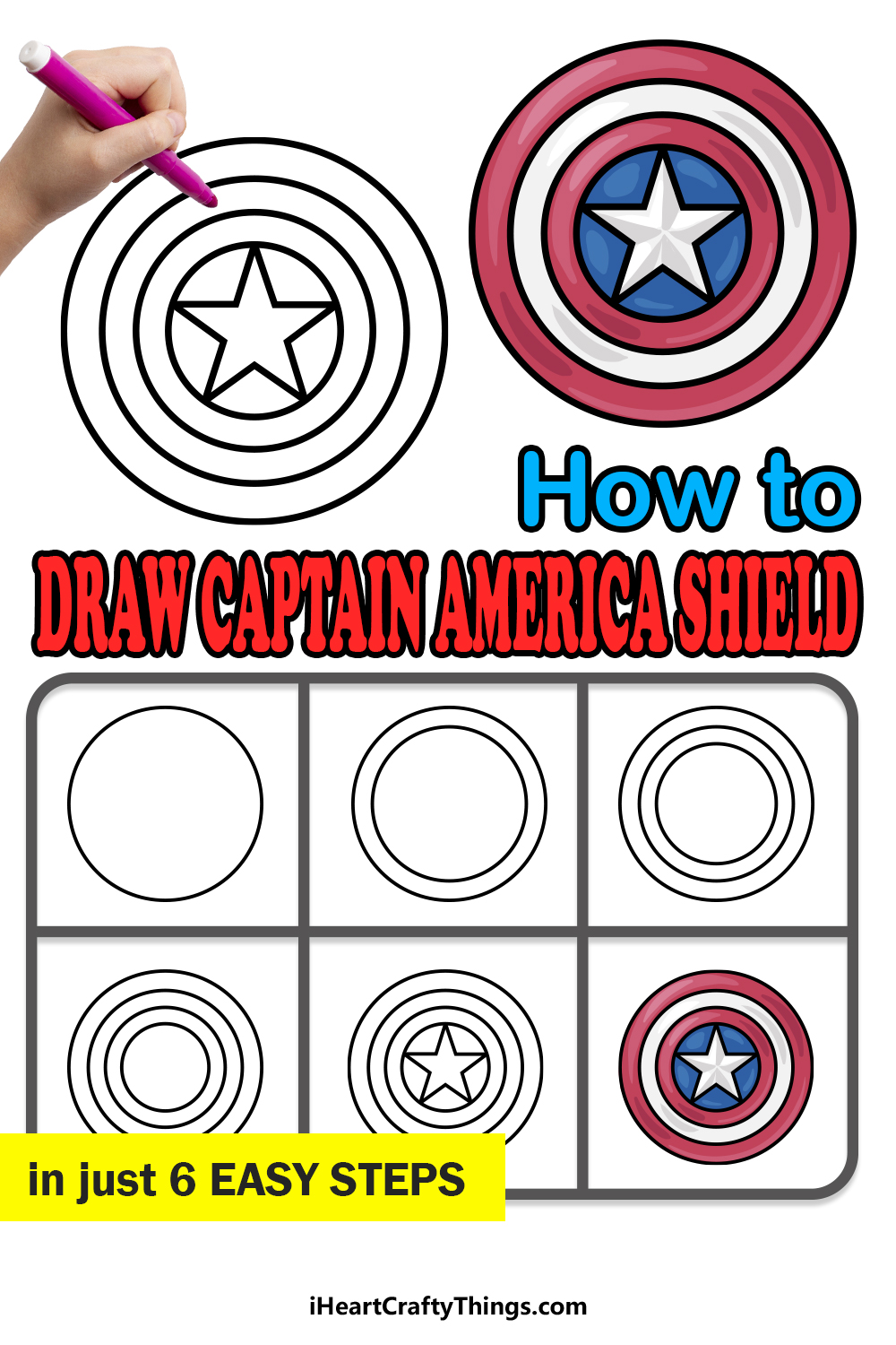 how to draw Captain America’s Shield in 6 easy steps