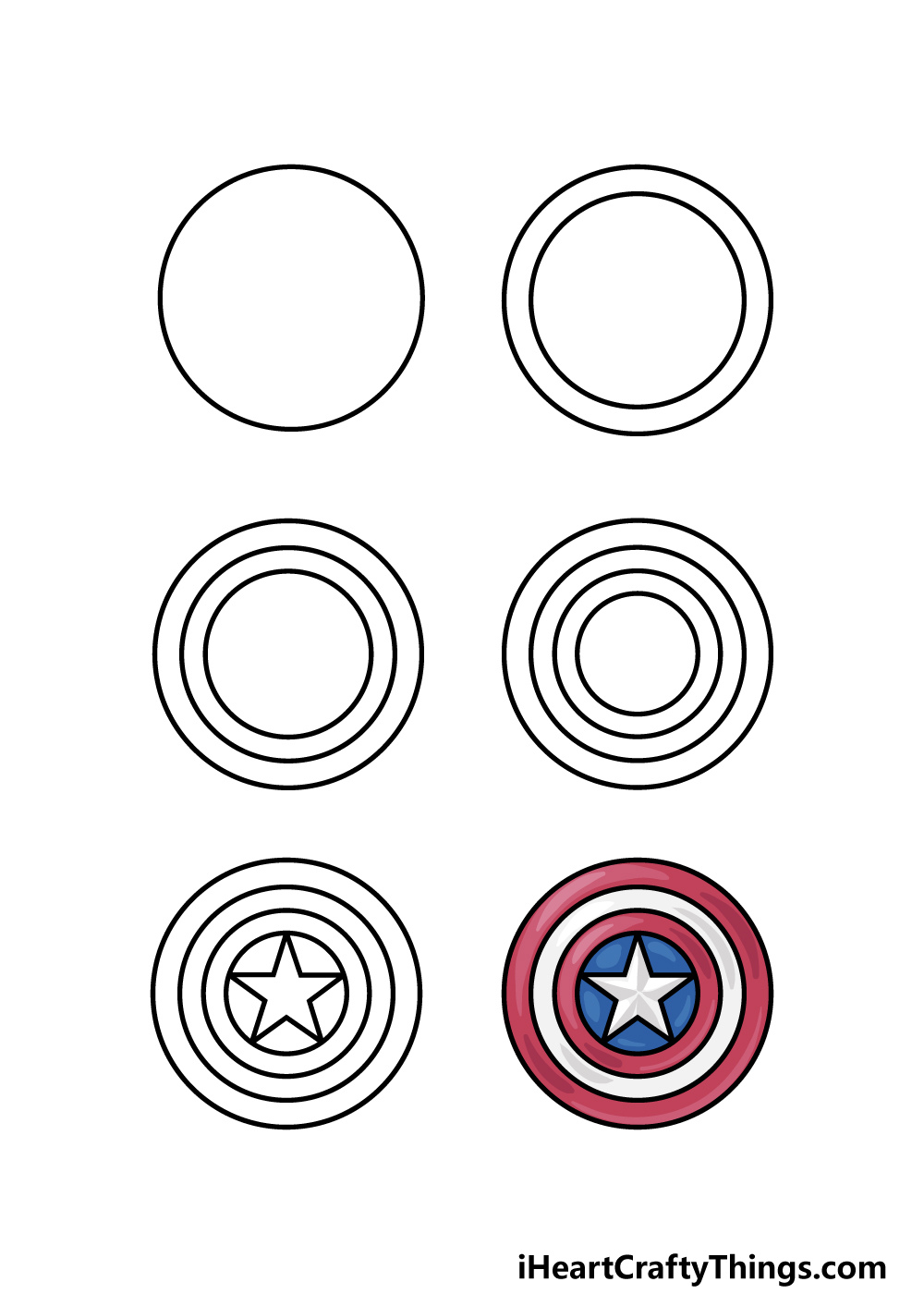 how to draw Captain America’s Shield in 6 steps