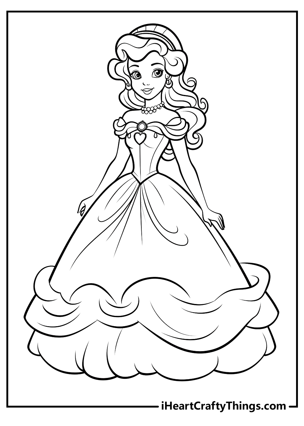 Free printable poster of a Cinderella looking happy in her beautiful gown with a puffy skirt