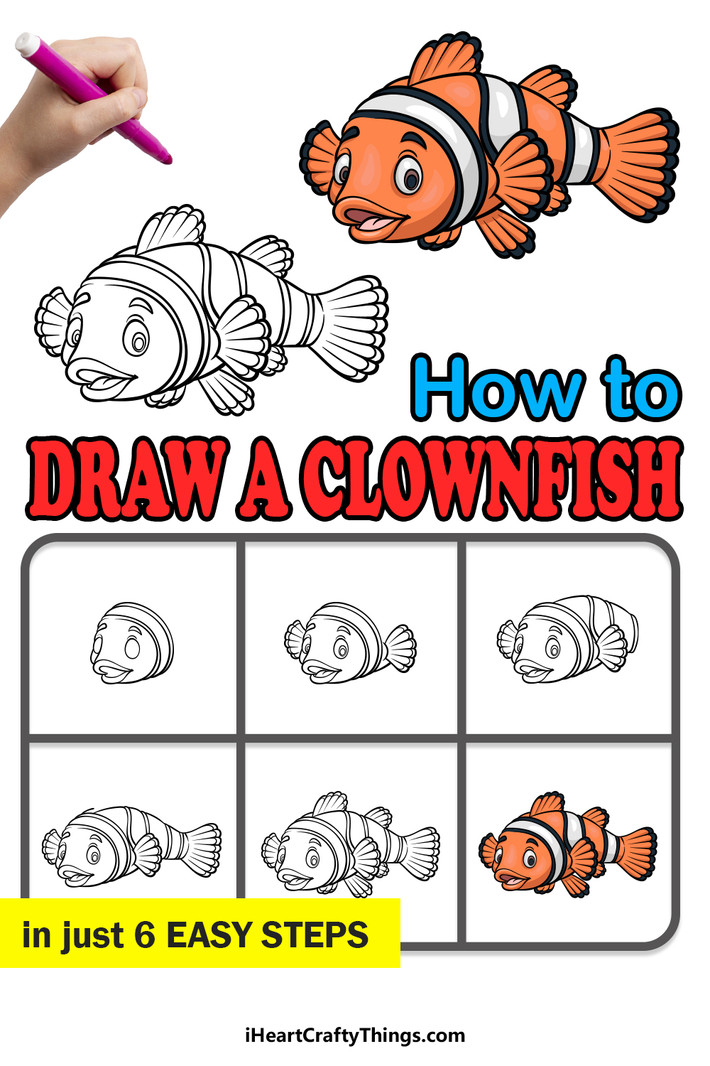 how to draw a Clownfish in 6 easy steps