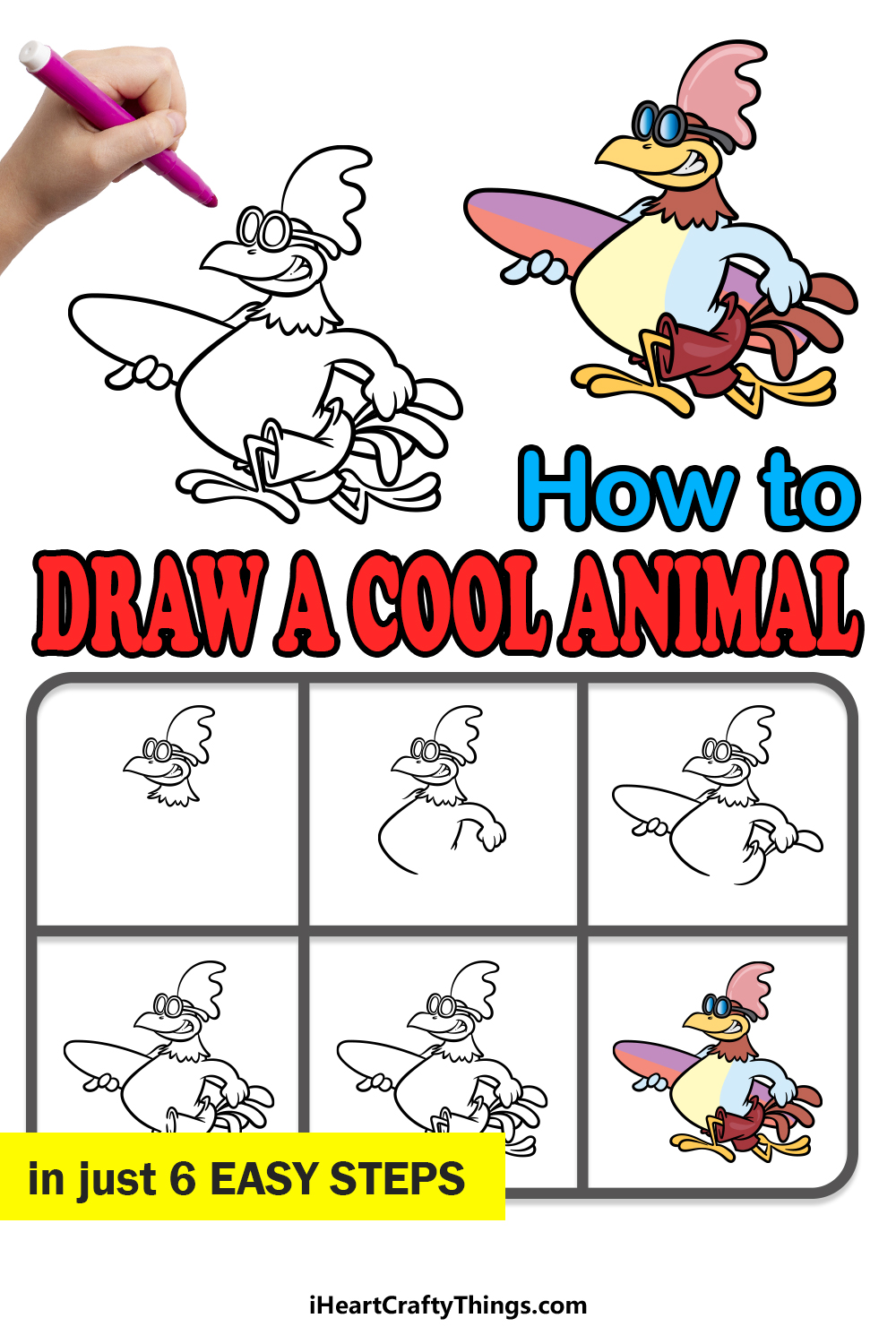 how to draw a Cool Animal in 6 easy steps