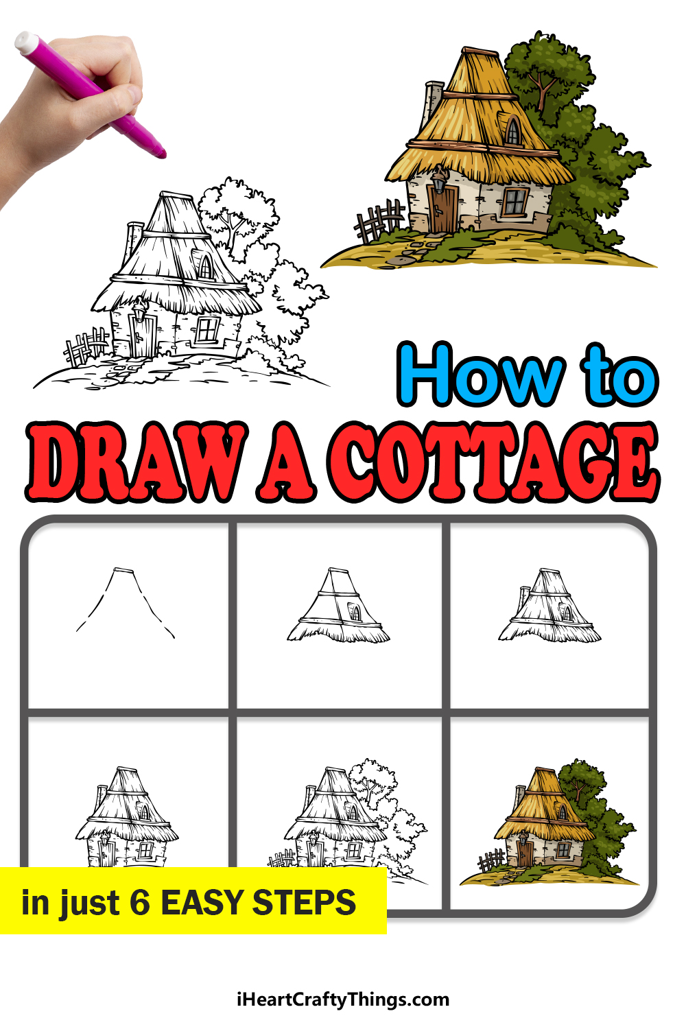 how to draw a Cottage in 6 easy steps