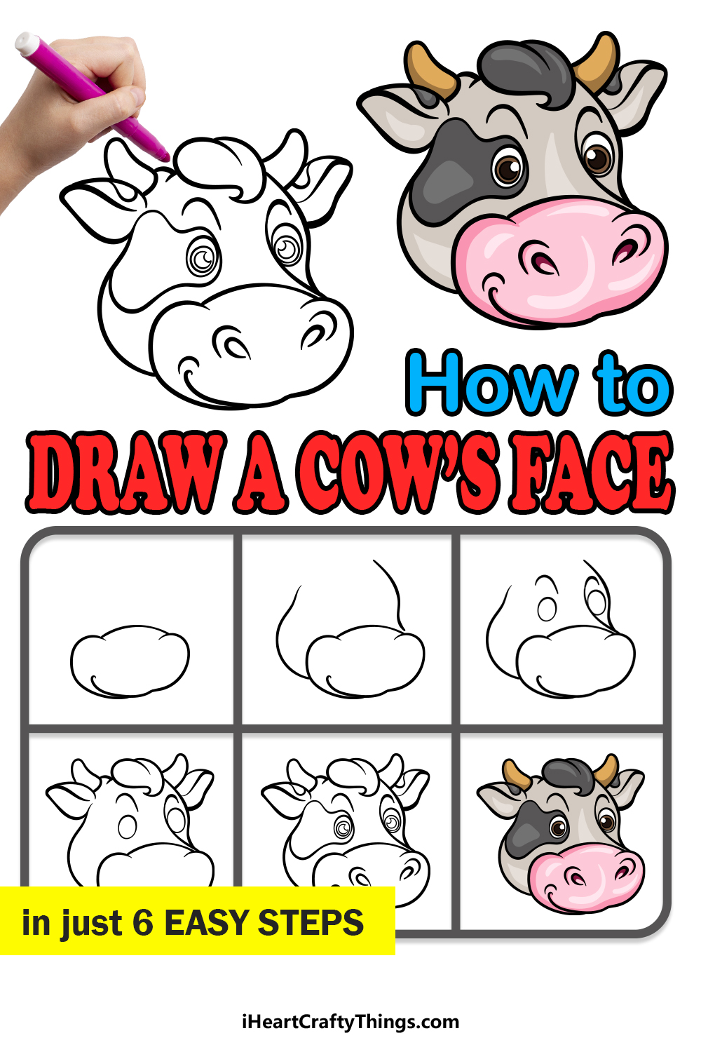 how to draw a Cow’s Face in 6 easy steps