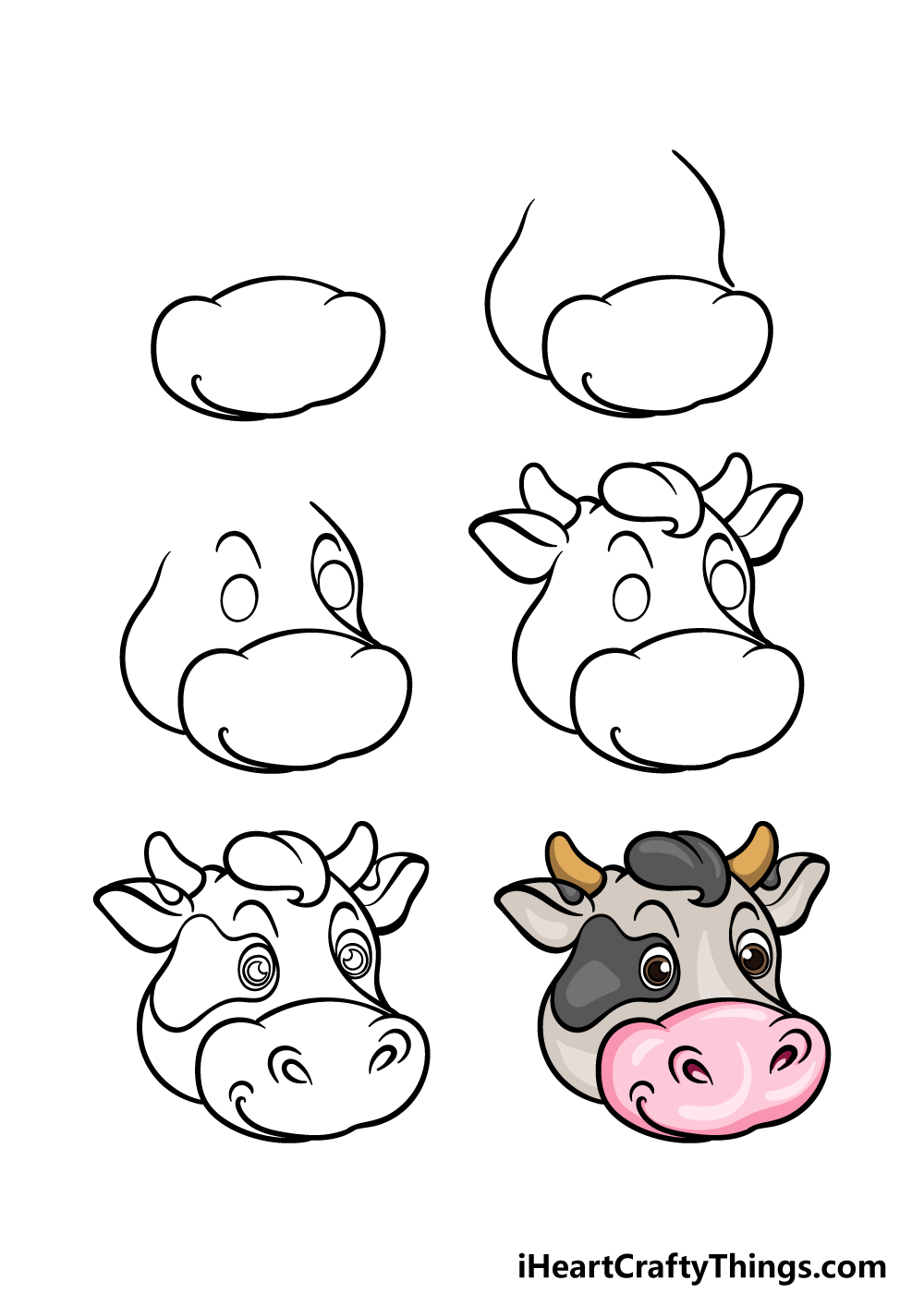 Cow's Face Drawing - How To Draw A Cow's Face Step By Step