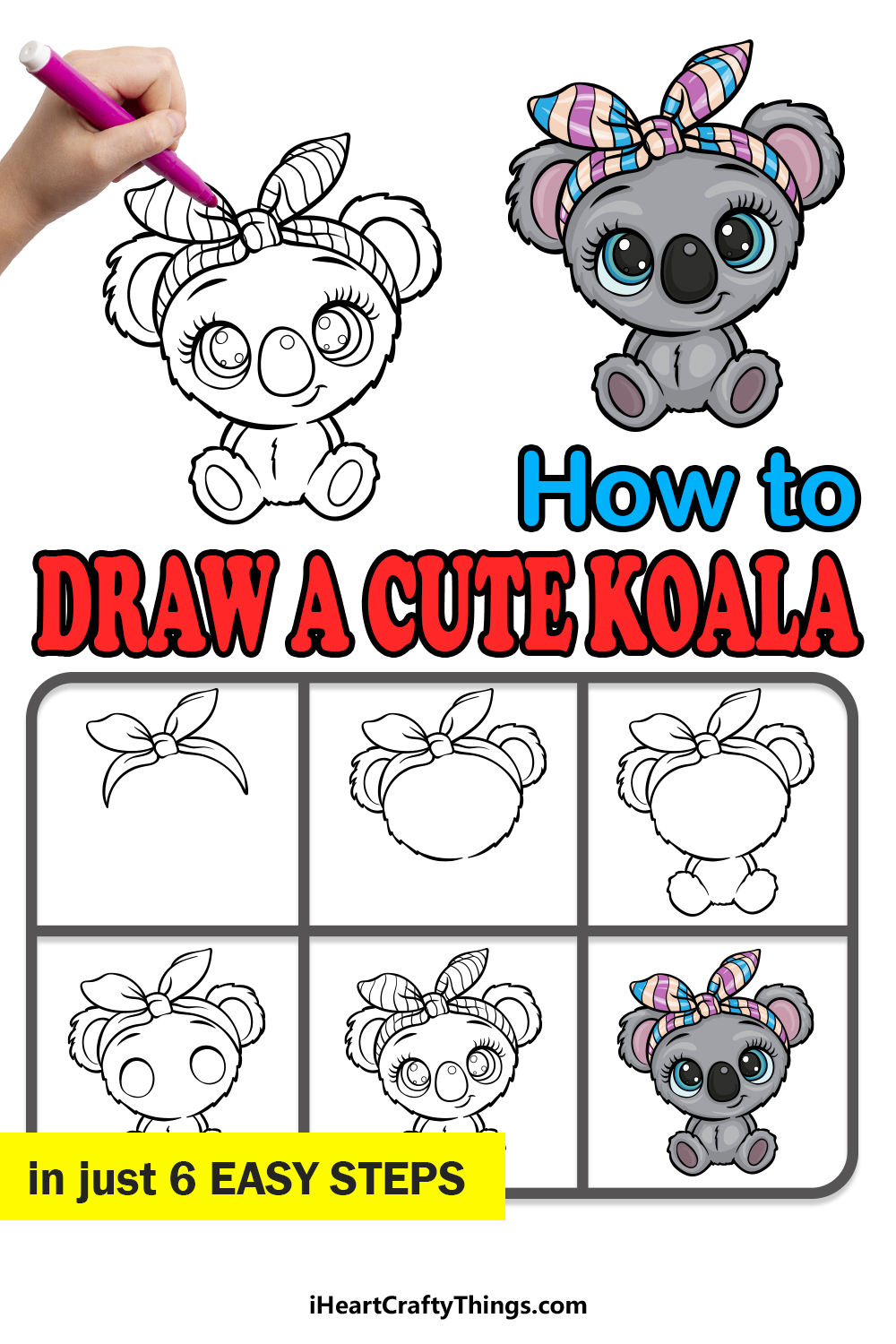 how to draw a Cute Koala in 6 easy steps