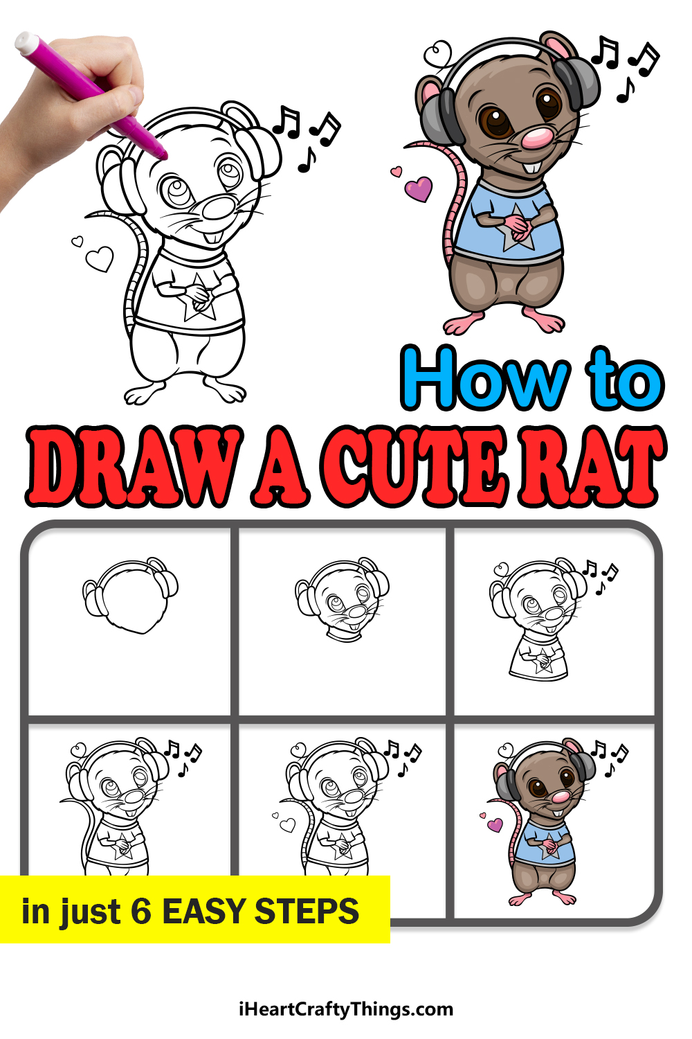 how to draw a Cute Rat in 6 easy steps
