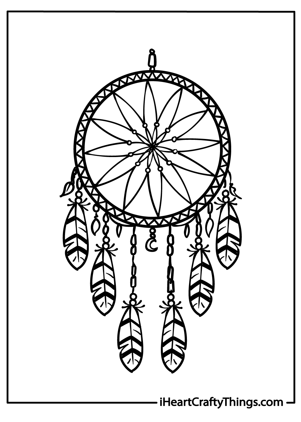black-and-white dream catcher coloring printable