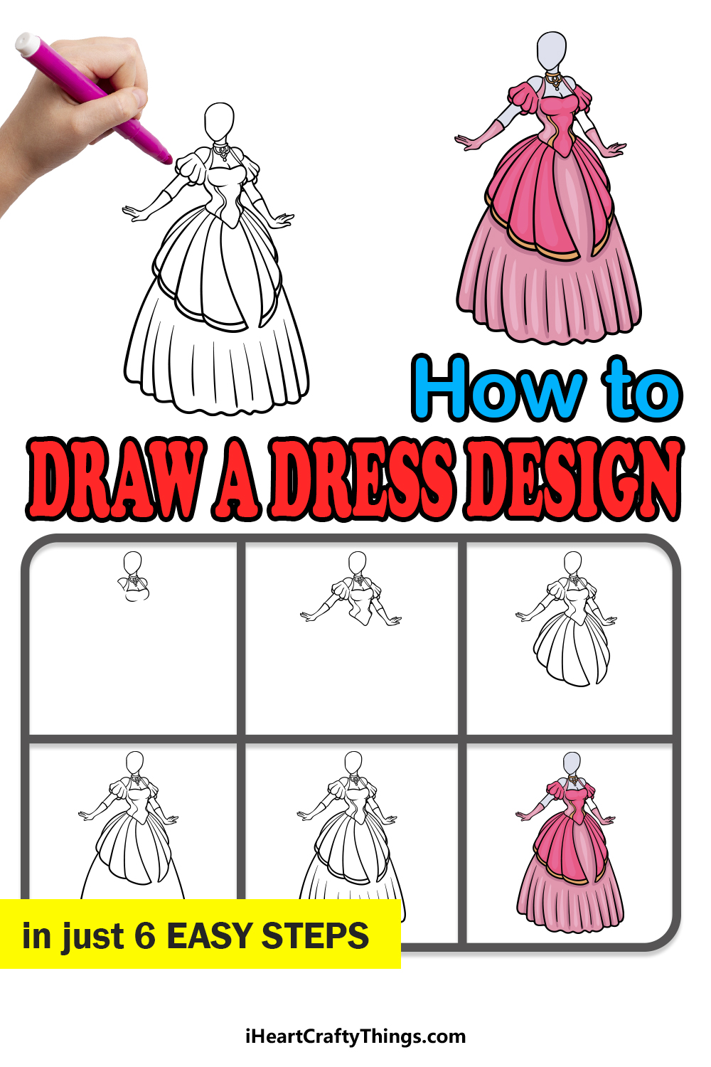 how to draw a Dress Design in 6 easy steps