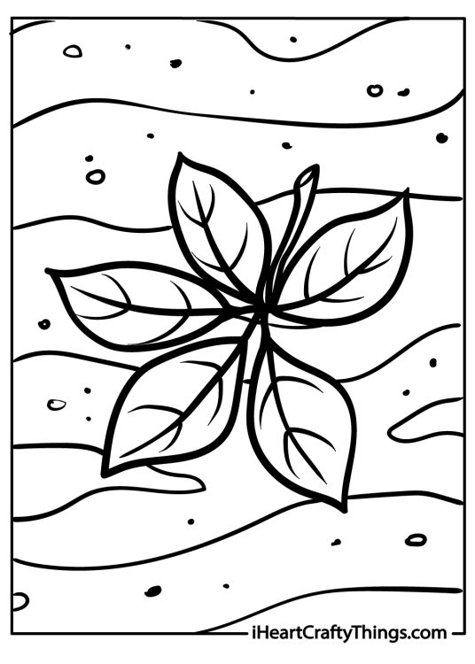 Fall leaves poster featuring simple leaf with delicate veins and wavy line pattern in the background