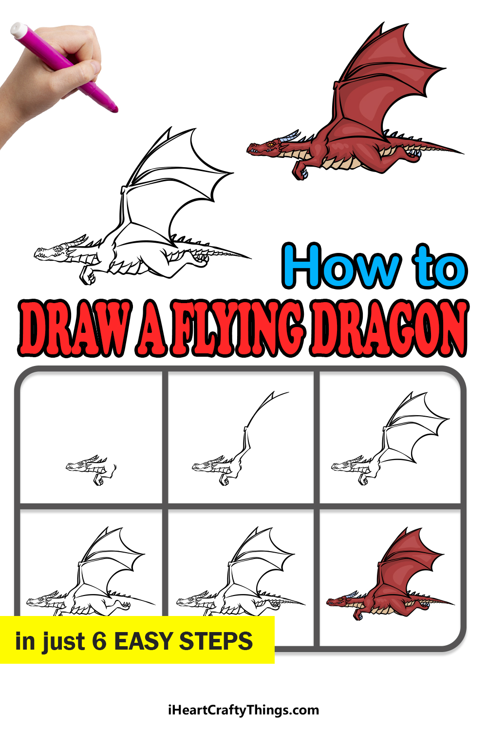 how to draw a Flying Dragon in 6 easy steps