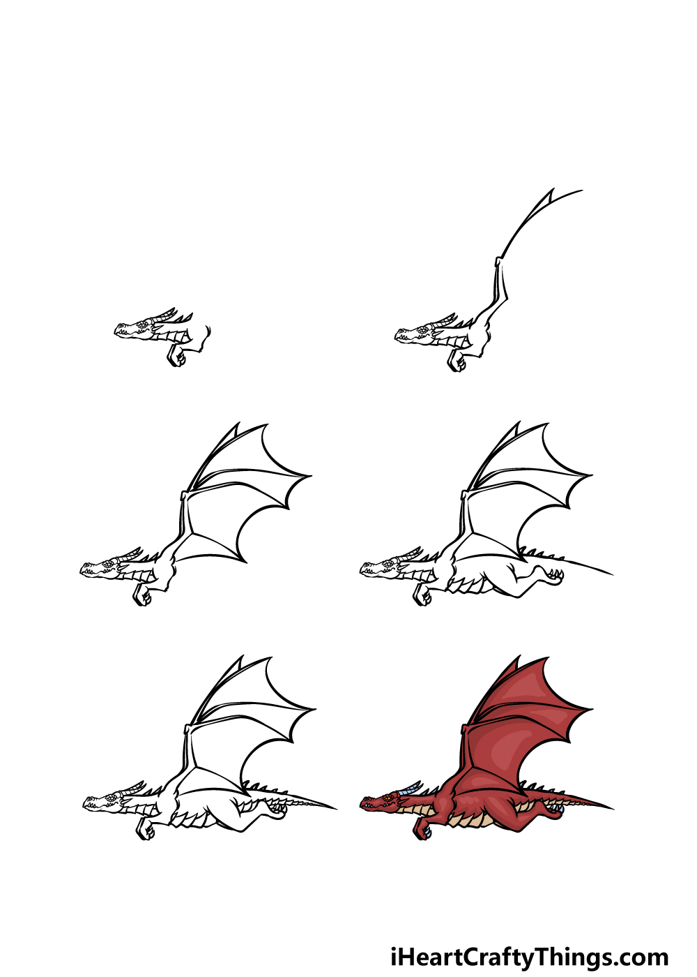 how to draw a Flying Dragon in 6 steps
